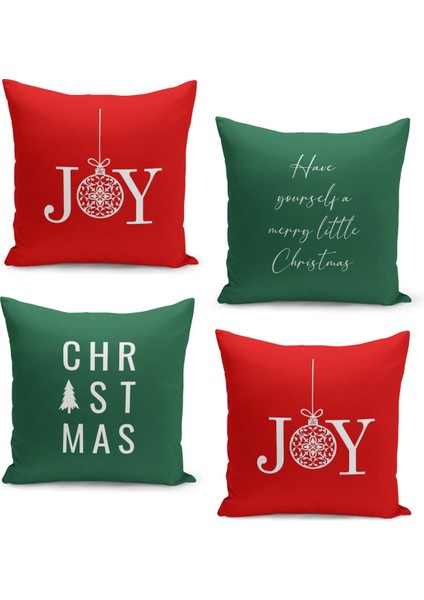 4'lü Kırlent Kılıf Seti Yılbaşı Christmas Deseni Çift Taraflı Dijital Baskılı