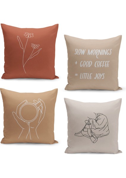 4'lü Kırlent Kılıf Seti Çift Taraflı Dijital Baskılı