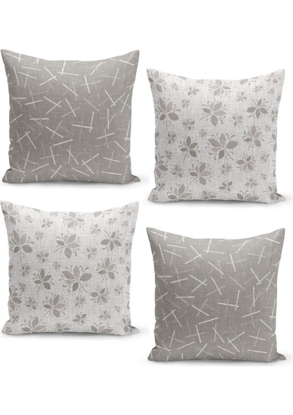 4'lü Kırlent Kılıf Seti Fransız Dokuma Keten Doku Görünümlü Tasarım