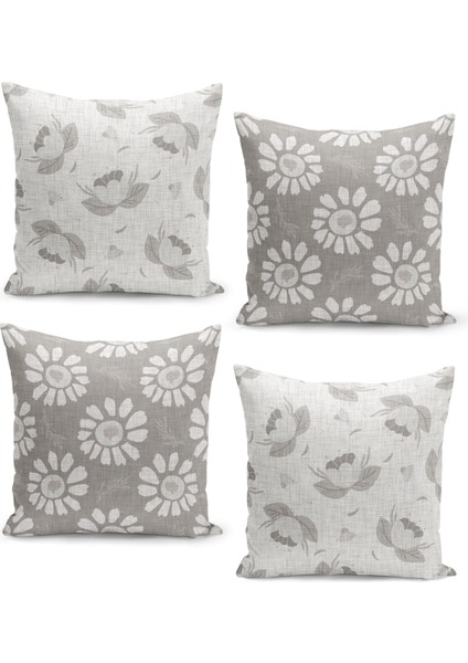 4'lü Kırlent Kılıf Seti Fransız Dokuma Keten Doku Görünümlü Tasarım