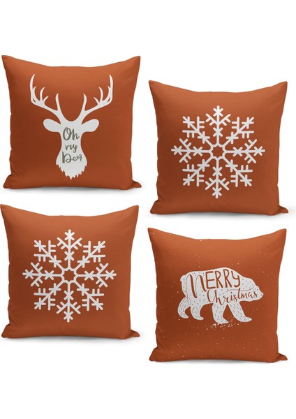 4'lü Kırlent Kılıf Seti Yılbaşı Christmas Deseni Çift Taraflı Dijital Baskılı
