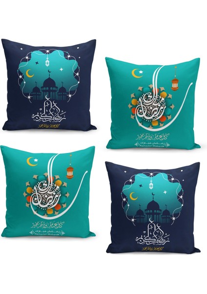 4'lü Kırlent Kılıf Seti Ramazan Özel Desenli Çift Taraflı Dijital Baskılı