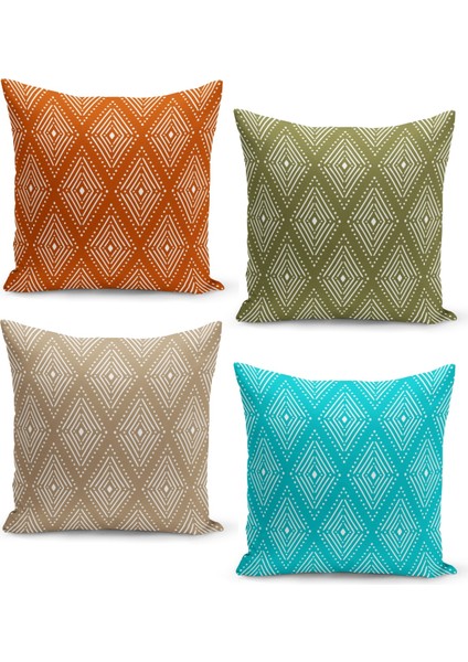 4'lü Kırlent Kılıf Seti Bohem Tarzında Ikat Desenli