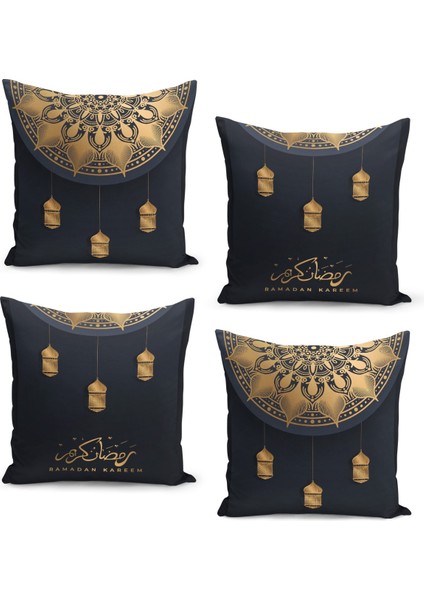 4'lü Kırlent Kılıf Seti Ramazan Özel Desenli Çift Taraflı Dijital Baskılı