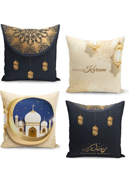 4'lü Kırlent Kılıf Seti Ramazan Özel Desenli Çift Taraflı Dijital Baskılı
