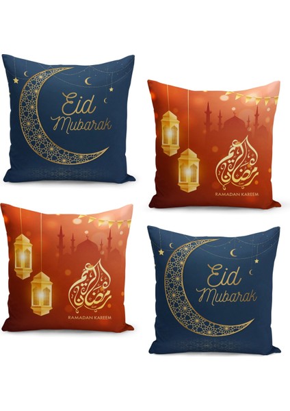4'lü Kırlent Kılıf Seti Ramazan Özel Desenli Çift Taraflı Dijital Baskılı