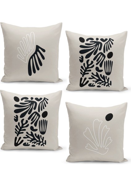 Bej Renkli Şekil Desenli Kırlent Kılıf Seti 4'lü