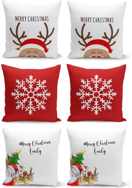 6'lı Kırlent Kılıf Seti Yılbaşı Christmas Deseni Çift Taraflı Dijital Baskılı