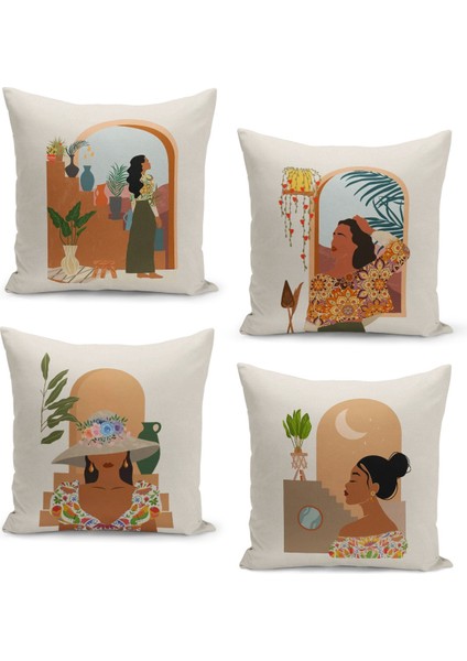 4'lü Kırlent Kılıf Seti Çift Taraflı Dijital Baskılı