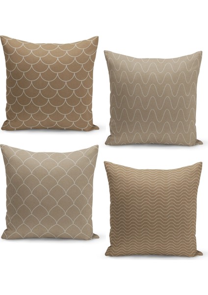 4'lü Kırlent Kılıf Seti Tweed Zemin Görünüm Geometrik Desenli