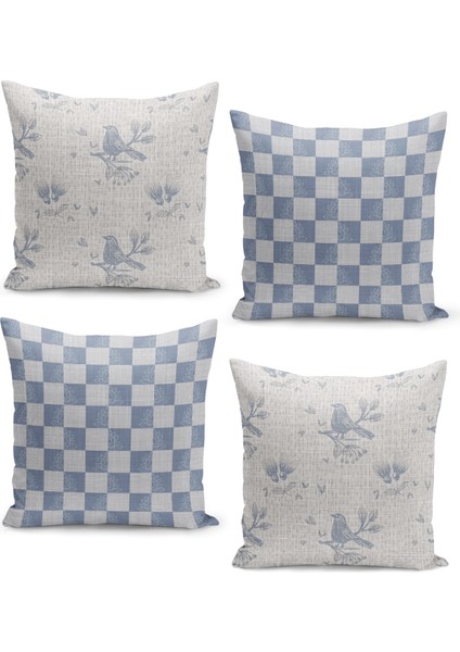 4'lü Kırlent Kılıf Seti Fransız Dokuma Keten Doku Görünümlü Tasarım