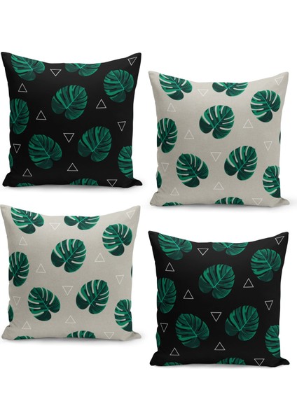 Trendy Tropikal Yaprak Desenli Kırlent Kılıf Seti 4'lü