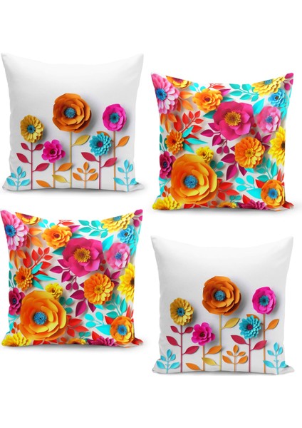 4'lü Kırlent Kılıf Seti 3 Bouytlu Çiçek Bahçesi Tasarım