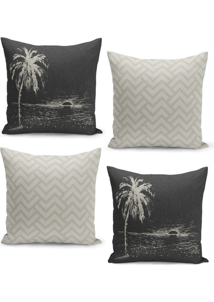 4'lü Kırlent Kılıf Seti Keten Tweed Zemin Görünüm Bohem Tasarım