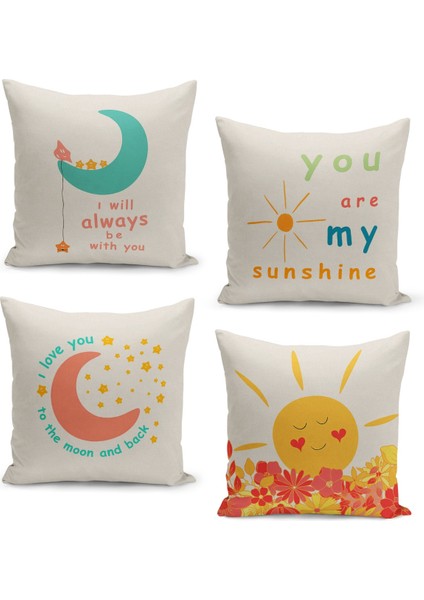 4'lü Kırlent Kılıf Seti Çocuk Bebek Odası Dijital Baskılı