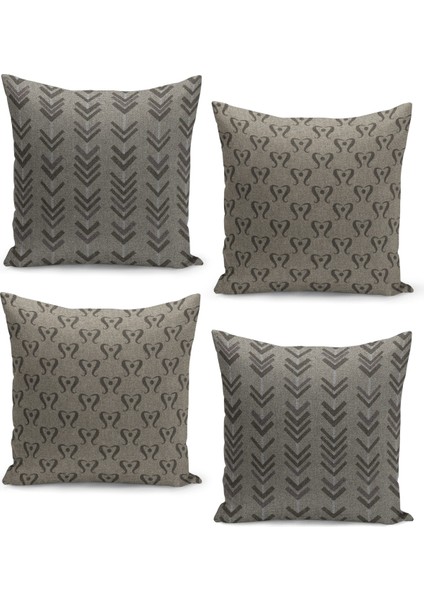 4'lü Kırlent Kılıf Seti Keten Tweed Zemin Görünüm Iskandinav Desenli