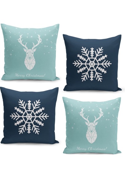 4'lü Kırlent Kılıf Seti Yılbaşı Christmas Deseni Çift Taraflı Dijital Baskılı
