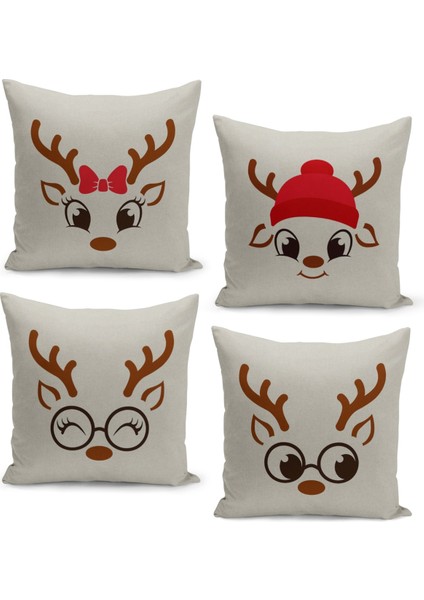 4'lü Kırlent Kılıf Seti Yılbaşı Christmas Deseni Çift Taraflı Dijital Baskılı