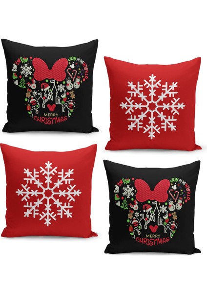 4'lü Kırlent Kılıf Seti Yılbaşı Christmas Deseni Çift Taraflı Dijital Baskılı
