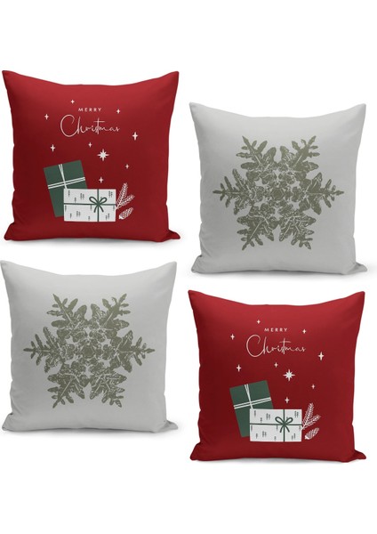 4'lü Kırlent Kılıf Seti Yılbaşı Christmas Deseni Çift Taraflı Dijital Baskılı