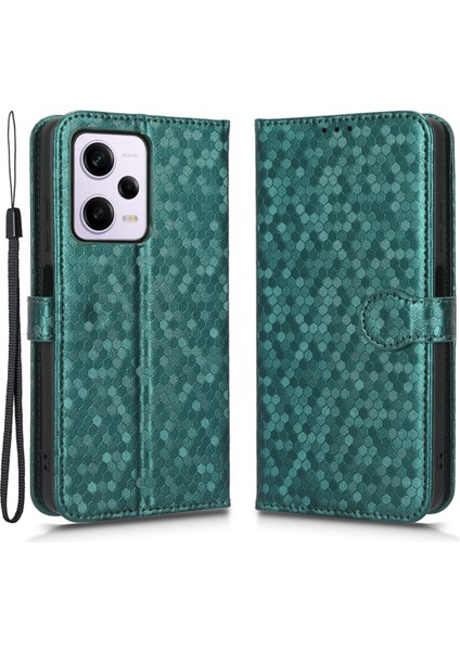 Xiaomi Redmi Için Flip Folio Telefon Kılıfı Note 12 Pro+ 5g Dot Desen Baskılı Pu Deri Cüzdan Stand Anti-Çizelge Cep Telefon Kapağı Kayışlı-Yeşil (Yurt Dışından)