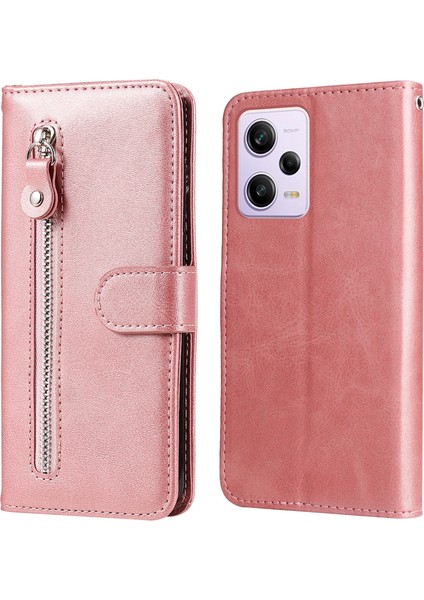 Xiaomi Redmi Için Telefon Stand Kılıfı Not 12 Pro+ 5g Buzağı Dokusu Pu Deri Fermuarı Cep Çekiş Kapağı-Gül Altın (Yurt Dışından)