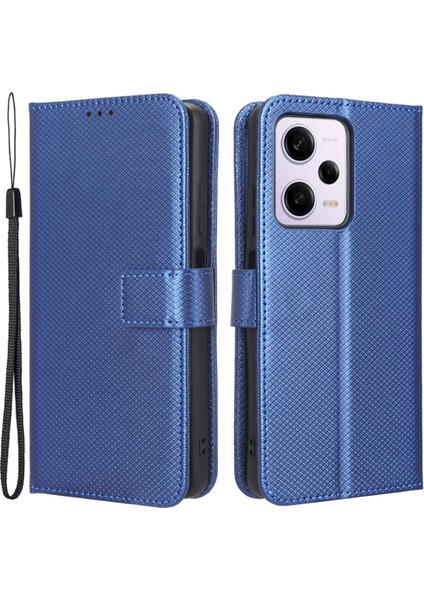 Xiaomi Için Redmi Note 12 Pro+ 5g Elmas Doku Telefon Kılıfı Pu Deri Stand Cüzdan Anti-Sracratch Smarthphone Kapağı Strap Ile-Mavi (Yurt Dışından)