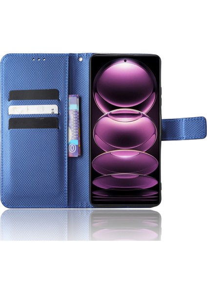 Xiaomi Için Redmi Note 12 Pro+ 5g Elmas Doku Telefon Kılıfı Pu Deri Stand Cüzdan Anti-Sracratch Smarthphone Kapağı Strap Ile-Mavi (Yurt Dışından) fiyatları