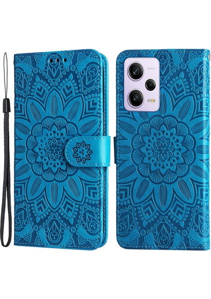 Xiaomi Redmi Için Note 12 Pro+ 5g Pu Deri Ayçiçeği Baskalı Telefon Kılıfı Manyetik Kapatma Eller Seçim Kapak Bilek Kayışı Ile-Mavi (Yurt Dışından)