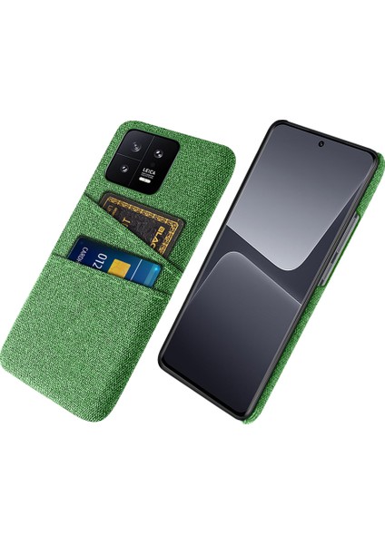 Xiaomi 13 5g Kumaş Doku Için Çift Kart Yuvaları Pc Kılıfı Anti-Çizelge Telefon Koruyucu Kapak-Yeşil (Yurt Dışından)