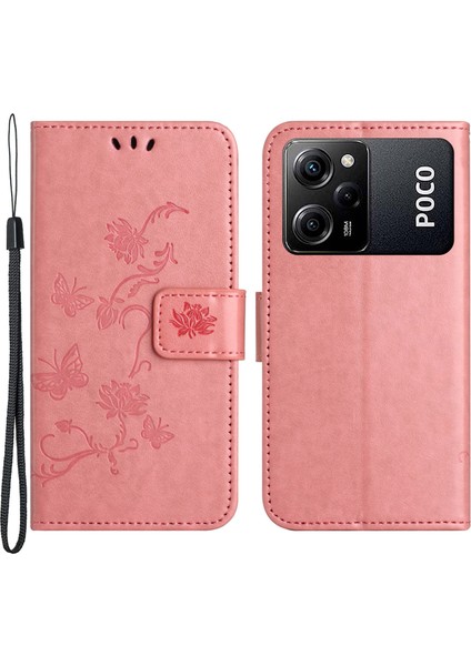 Xiaomi Redmi Için Note 12 Pro Speed ​​5g/poco X5 Pro 5g Baskılı Kelebek Çiçek Pu Deri Cüzdan Telefon Kapağı Folio Flip Stand Case-Pembe (Yurt Dışından)
