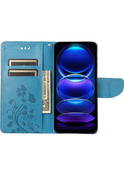 Xiaomi Redmi Için Note 12 Pro+ 5g Stand Telefon Kılıfı Pu Deri Çiçek Kelebek Basılı Cüzdan Kapağı-Mavi (Yurt Dışından) fiyatları