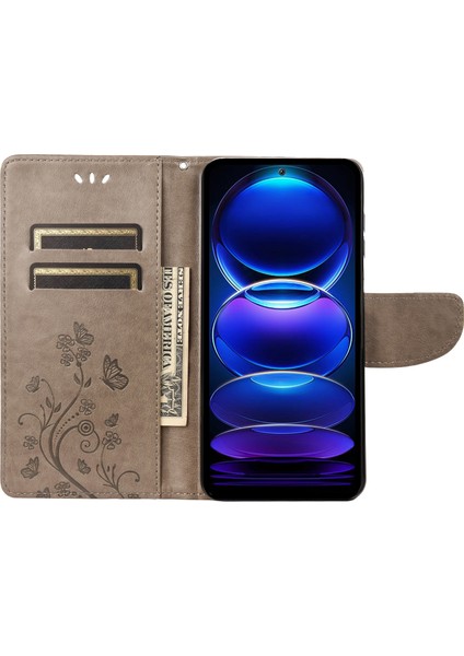 Xiaomi Redmi Için Note 12 Pro+ 5g Stand Telefon Kılıfı Pu Deri Çiçek Kelebek Basılı Cüzdan Kapağı-Gri (Yurt Dışından) fiyatları