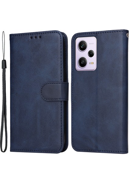 Xiaomi Redmi Için Note 12 Pro+ 5g Buzağı Dokusu Pu Deri Deri Cüzdan Kılıf Katlanabilir Stand Manyetik Kapatma Telefon Kapağı Kayışlı-Mavi (Yurt Dışından)
