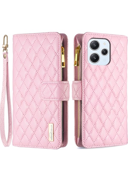 Xiaomi Redmi Için 12 4g Flip Kılıf Fermuarı Cep Deri Cüzdan Telefon Stand Kapağı-Pembe (Yurt Dışından)