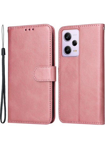 Xiaomi Redmi Için Note 12 Pro+ 5g Buzağı Dokusu Pu Deri Deri Cüzdan Kılıf Katlanabilir Stand Manyetik Kapatma Telefon Kapağı Strap Ile-Gül Altın (Yurt Dışından)