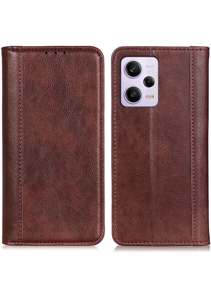 Xiaomi Için Redmi Note 12 Pro+ 5g/redmi Note 12 Explorer 5g Litchi Doku Cüzdan Kılıf Bölünmüş Deri Manyetik Otomatik Absorbed Flip Stand Telefon Kapağı-Kahverengi (Yurt Dışından)