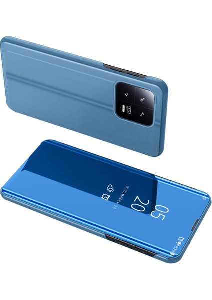 Xiaomi 13 5g Için Pencere Pu Deri Kılıfını Görüntüle Stand Ayna Elektrapan Telefon Kapağı-Sky Mavisi (Yurt Dışından)