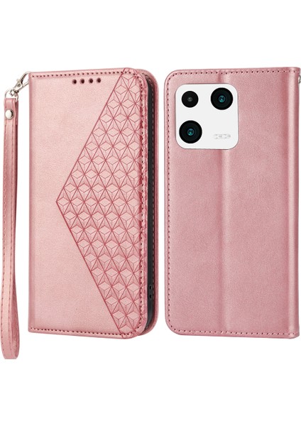 Xiaomi 13 Pro 5g Buzağı Doku Pu Deri Deri Cüzdan Stand Manyetik Kapak-Gül Altın (Yurt Dışından)