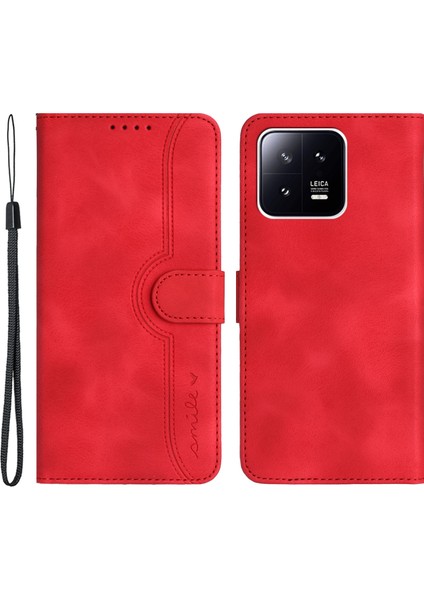 YX003 Xiaomi Için Telefon Kabuğu 13 5g Pu Deri Cüzdan Telefon Stand Kılıfı Baskılı Desen Manyetik Kapak-Kırmızı (Yurt Dışından)