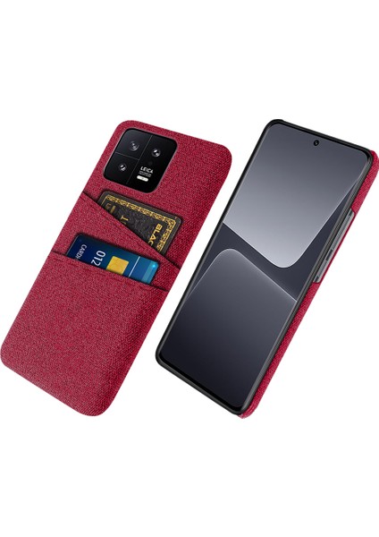 Xiaomi 13 5g Kumaş Doku Için Çift Kart Yuvaları Pc Kılıfı Anti-Çizelge Telefon Koruyucu Kapak-Kırmızı (Yurt Dışından)