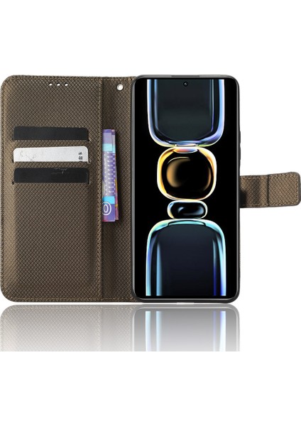 Xiaomi Için Telefon Deri Kapağı Redmi K60E 5g Elmas Doku Stand Cüzdan Telefon Kılıfı-Kahverengi (Yurt Dışından) fiyatları
