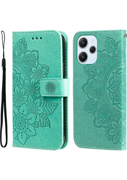 Xiaomi Redmi Için 12 4g Baskılı Çiçek Pu Deri Kapak Telefon Kılıfı Cep Telefon Kabuğu Stand Cüzdanı-Yeşil (Yurt Dışından)