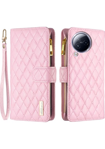 Xiaomi Civi Için 3 5g Fermuarı Cep Deri Deri Cüzdan Telefon Flip Vaka Stand Kapağı-Pembe (Yurt Dışından)