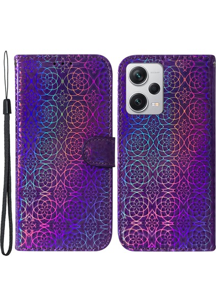Xiaomi Redmi Için Note 12 Pro+ 5g Pu Deri Flip Kılıf Göz Kamaştırıcı Çiçek Desen Cüzdan Stand Telefon Kapağı-Mor (Yurt Dışından)