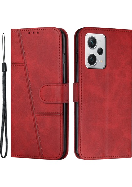 Xiaomi Redmi Için Note 12 Pro+ 5g/note 12 Explorer 5g Deri Telefon Kılıfı Stand Flip Cüzdan Kapağı-Kırmızı (Yurt Dışından)