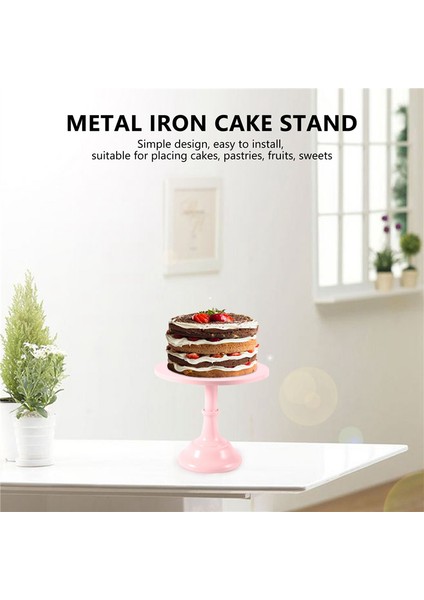 Metal Demir Kek Standı Yuvarlak Kaide Tatlı Tutucu Cupcake Vitrin Doğum Günü Düğün Partisi Için Bakeware (Pembe) (Yurt Dışından)