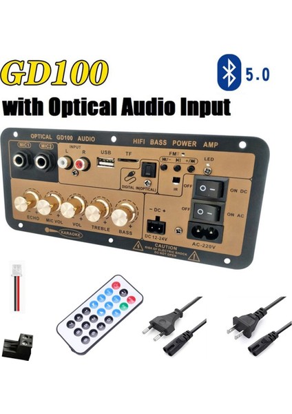 GD100 Optik Ses Girişi ile Bluetooth Amplifikatör Kurulu Hifi Karaoke Amplifikatör Ev/araba Amplifikatör Kartı (Abd Tak) (Yurt Dışından)