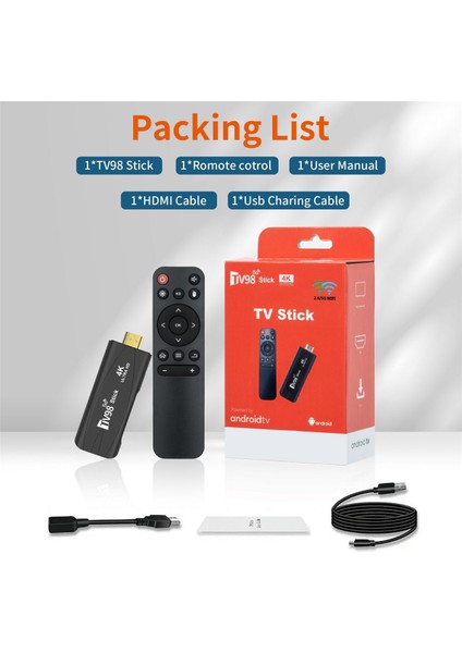 TV98 Tv Stıck 2G+16G ANDROID12.1 2.4g 5g Wifi Android Akıllı Tv Kutusu 4K 60FPS Set Üstü Kutusu (Yurt Dışından)