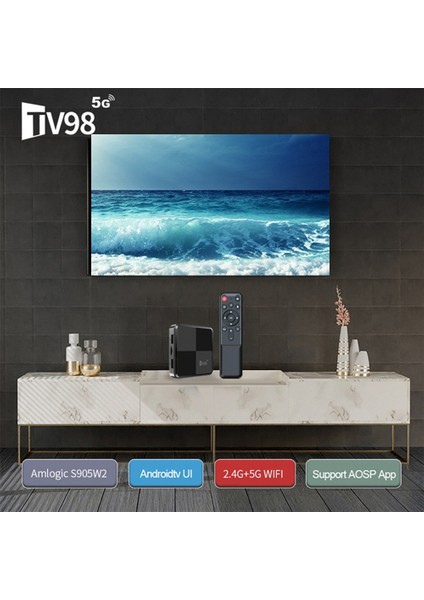 TV98MINI Tv Kutusu 2g + 16G S905W2 2.4g ve 5g Wifi 4K Android 11 Akıllı Tv Kutusu TV98 Medya Oynatıcı Abd Tak (Yurt Dışından)